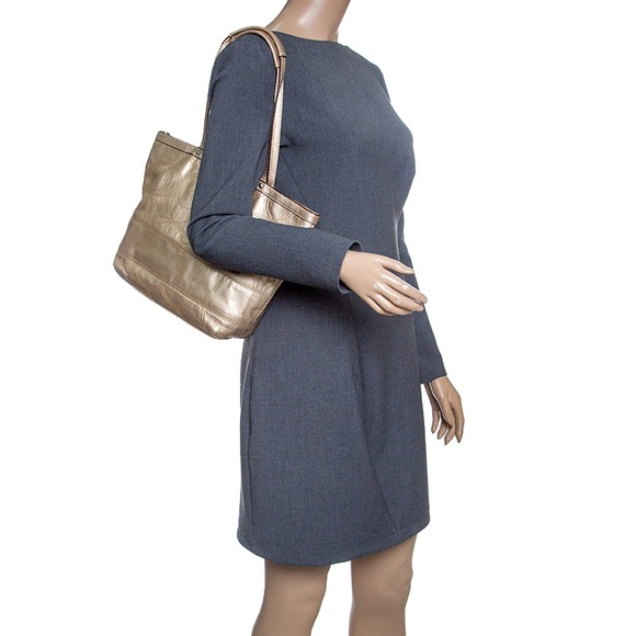 Coach Metallic Gold Signature Stitched Leather Tote - Picture 13 of 13